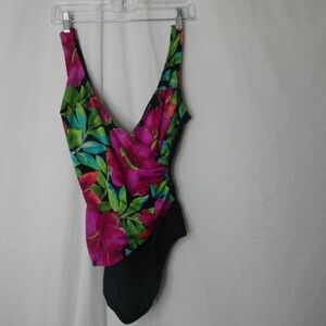Longitude Floral Plunging Neck One Piece Swimsuit